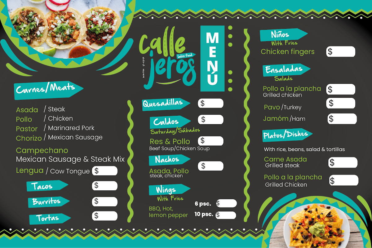 Callejeros Latin Food Menu 1
