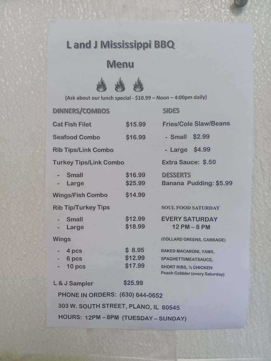 L and J Mississippi barbecue Menu 1