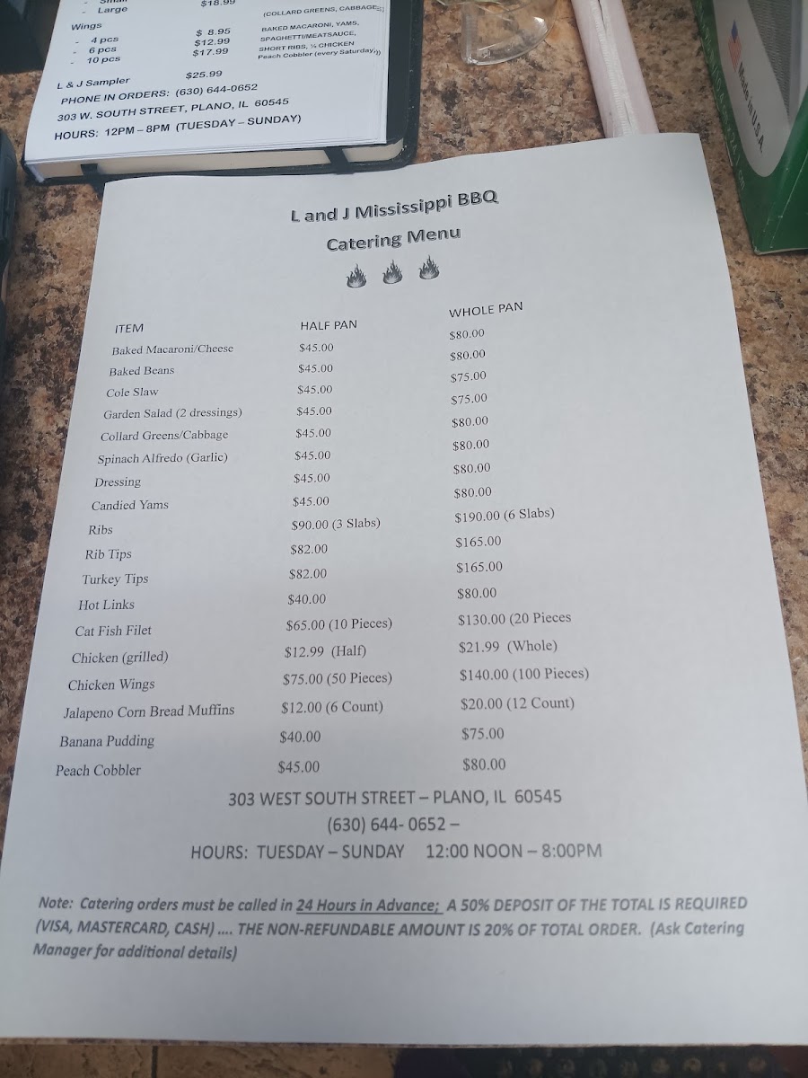 L and J Mississippi barbecue Menu 2