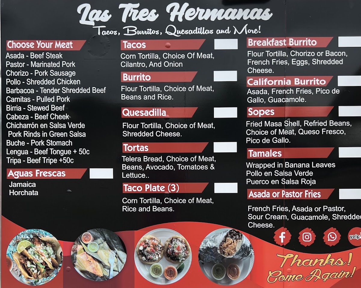 Las Tres Hermanas Food Truck Menu 1