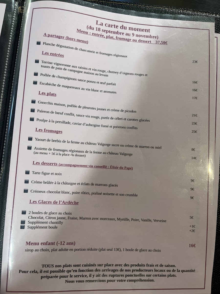 Le Pressoir de Balbiac Menu 2