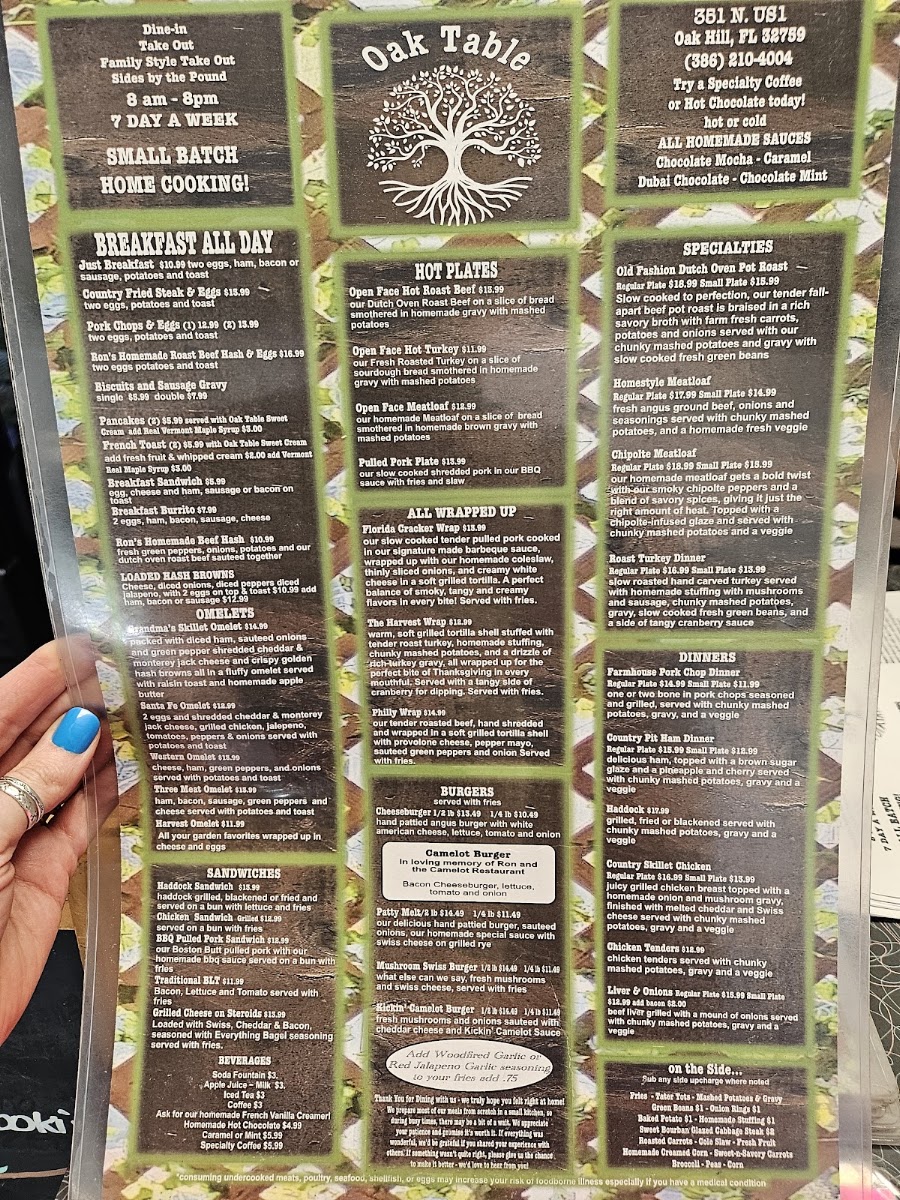 The Oak Table Family Diner Menu 3